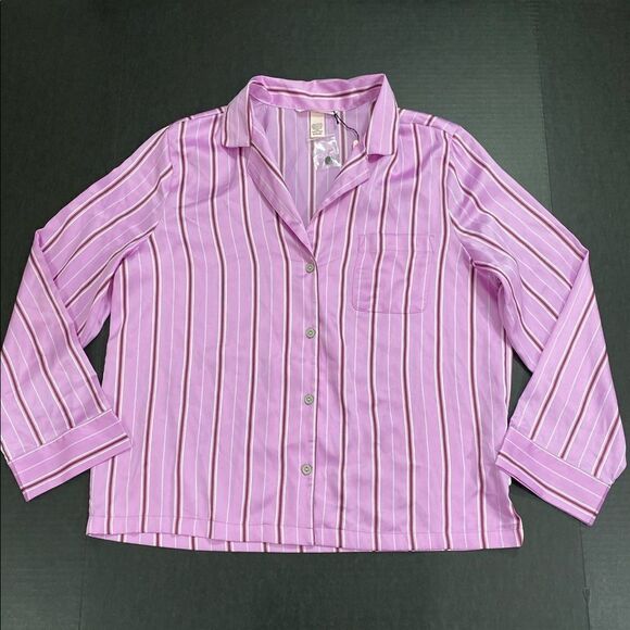 Victorias Secret SILKY SATIN Pajamas Jacket Top Only Lilac Striped - Picture 3 of 4